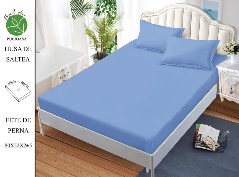 Huse de pat Finet 180x200 cm - Husa de pat din Finet cu elastic+ 2 fete  de perna 180x200 ,Albastru-HG161