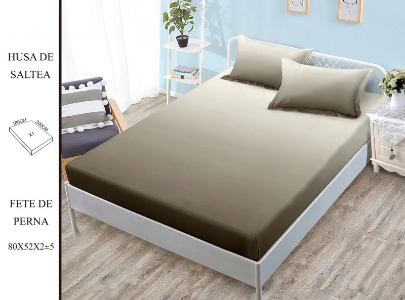 HUSE DE PAT - Husa de pat din Finet cu elastic+ 2 fete  de perna 180x200 -H14
