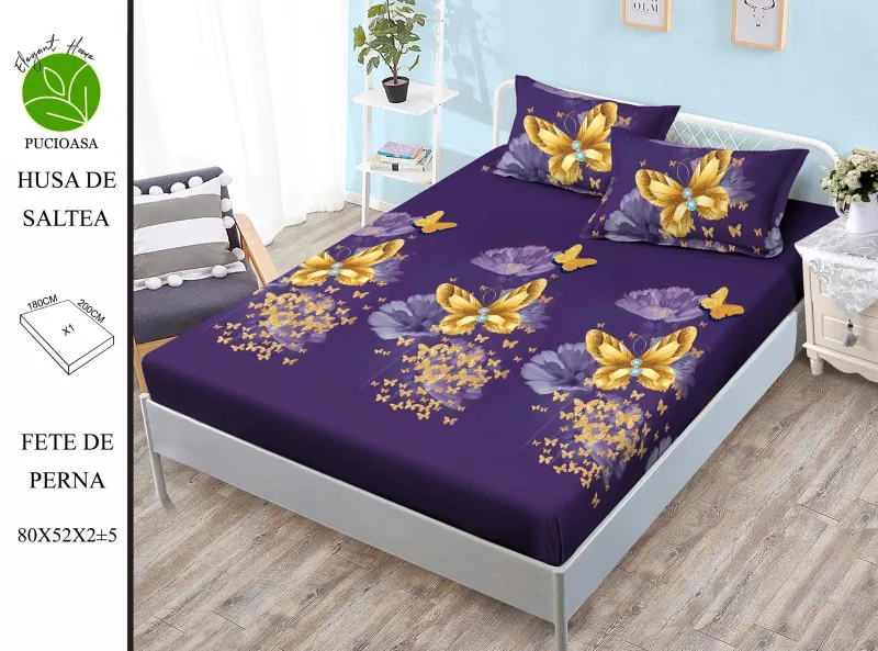 HUSE DE PAT - Husa de pat din Finet cu elastic+ 2 fete  de perna 180x200 -HG105