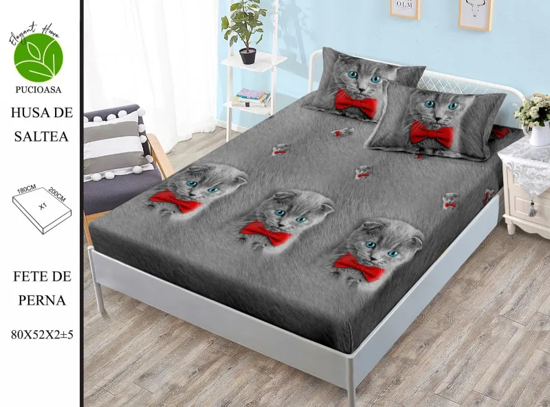HUSE DE PAT - Husa de pat din Finet cu elastic+ 2 fete  de perna 180x200 -HG120