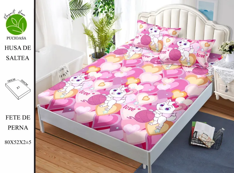 HUSE DE PAT - Husa de pat din Finet cu elastic+ 2 fete  de perna 180x200 -HG121