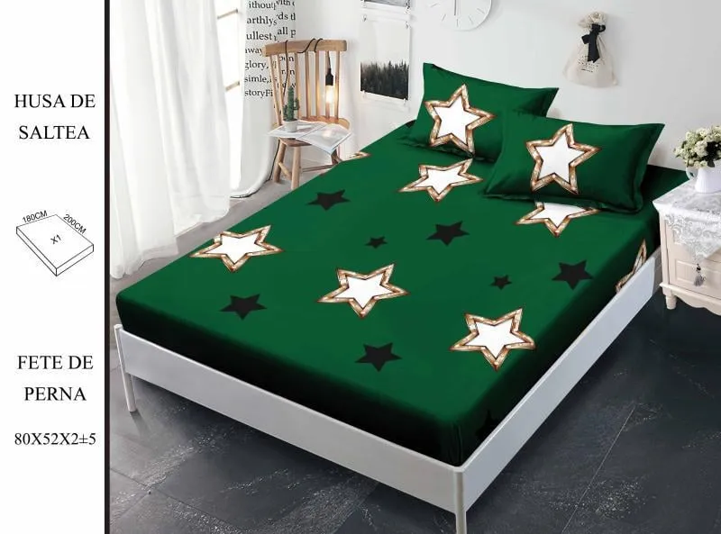 HUSE DE PAT - Husa de pat din Finet cu elastic+ 2 fete  de perna 180x200 -HG81