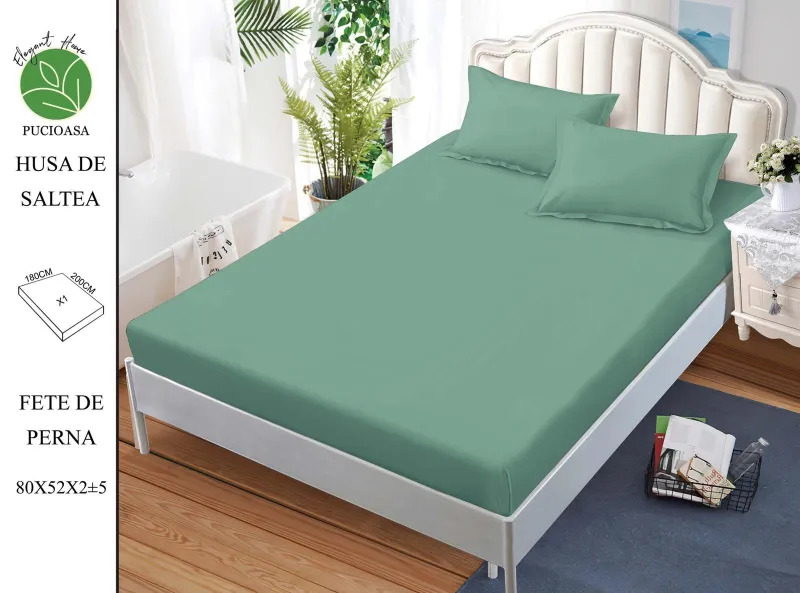 Huse de pat Finet 180x200 cm - Husa de pat din Finet cu elastic+ 2 fete  de perna 180x200 ,Vernil-HG163
