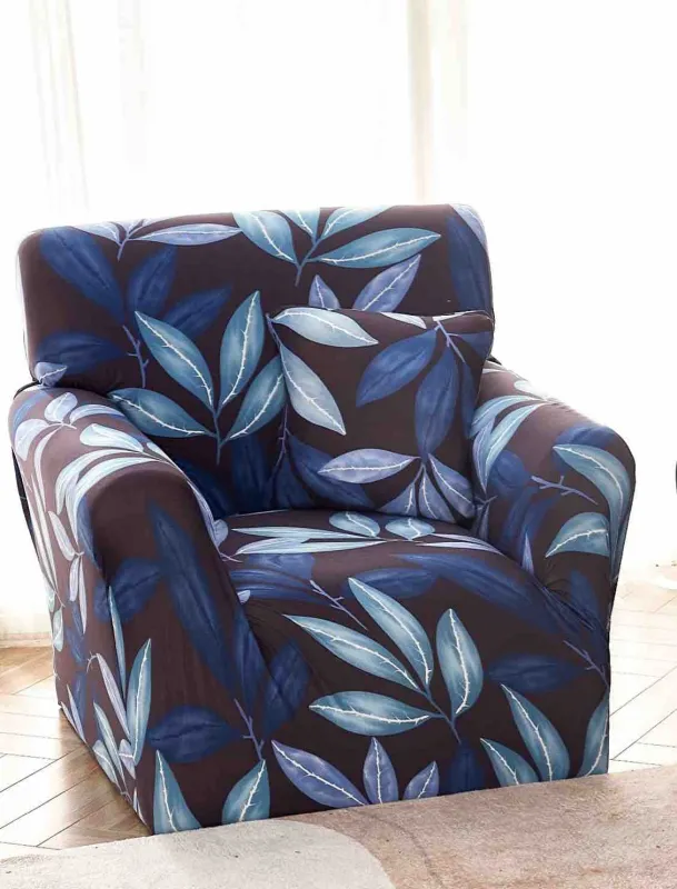Huse de Fotolii - Husa Elastica pentru Fotoliu cu brate,Negru cu frunze  colorate-S28