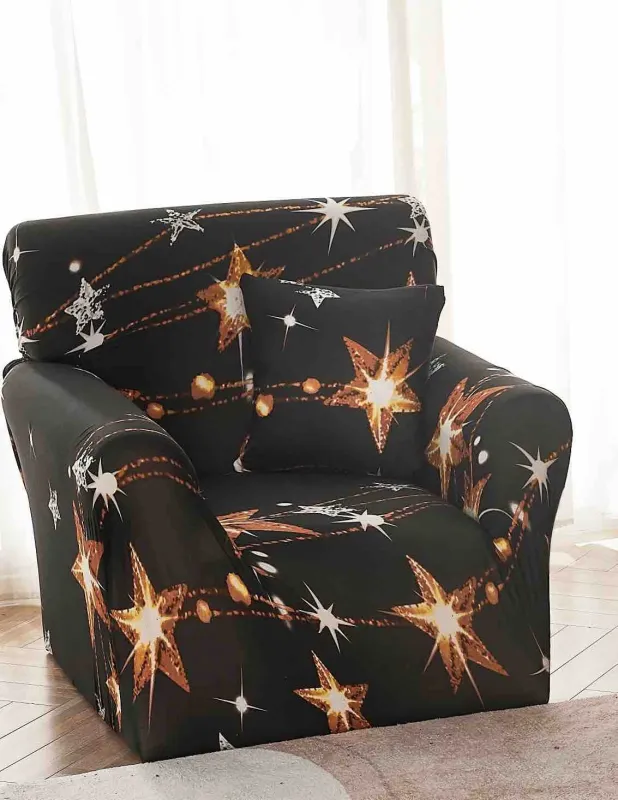 Huse de Fotolii - Husa Elastica pentru Fotoliu cu brate,Negru cu stelute aurii-S32