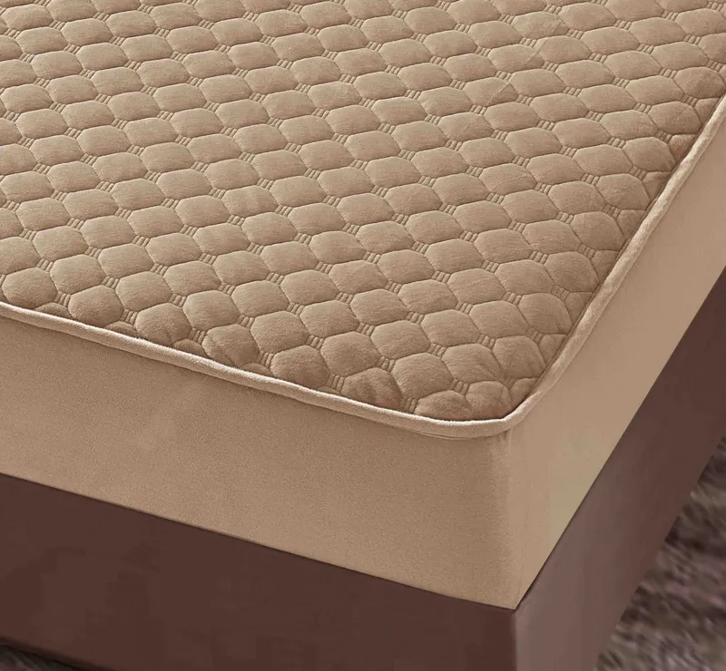 Husa tip Topper cu elastic din catifea 160x200,Bej-TJ6 [2]