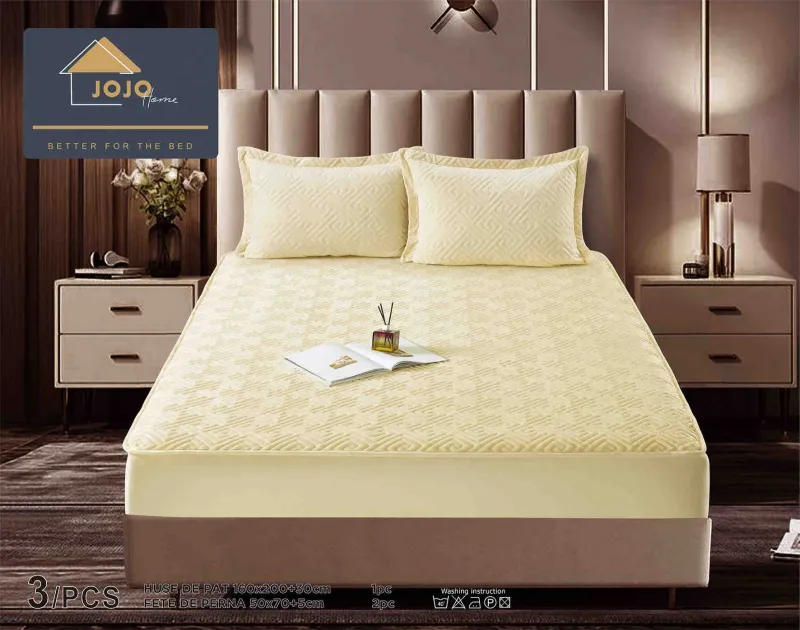 Huse Tip Topper 160x200 - Husa tip Topper cu elastic din catifea 160x200,Crem-TJ4
