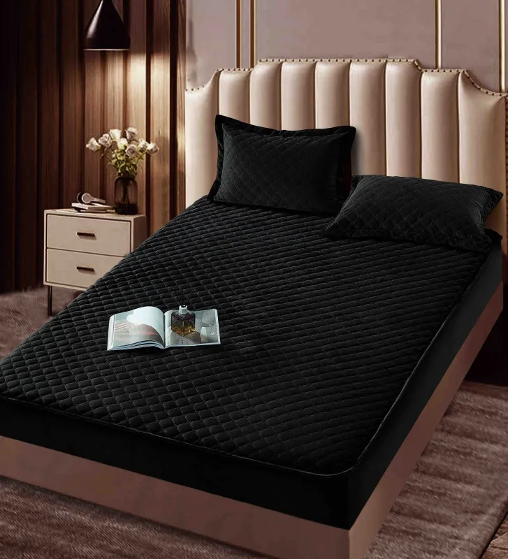 Husa tip Topper cu elastic din catifea 160x200,Negru-TJ11 [1]