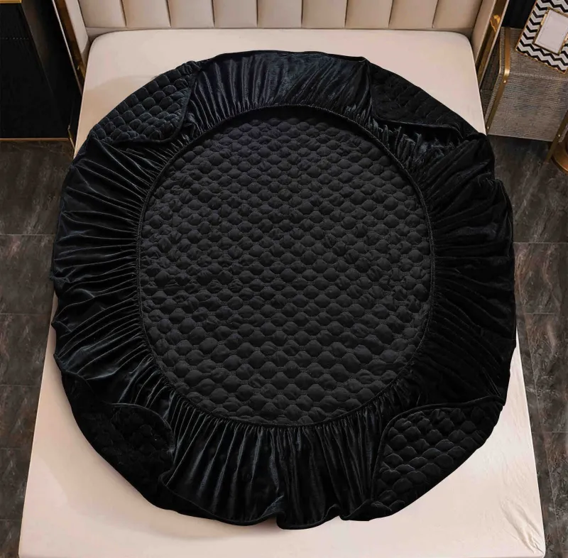 Husa tip Topper cu elastic din catifea 160x200,Negru-TJ11 [3]
