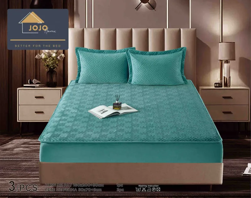 Huse Tip Topper 160x200 - Husa tip Topper cu elastic din catifea 160x200,Turcoaz-TJ12
