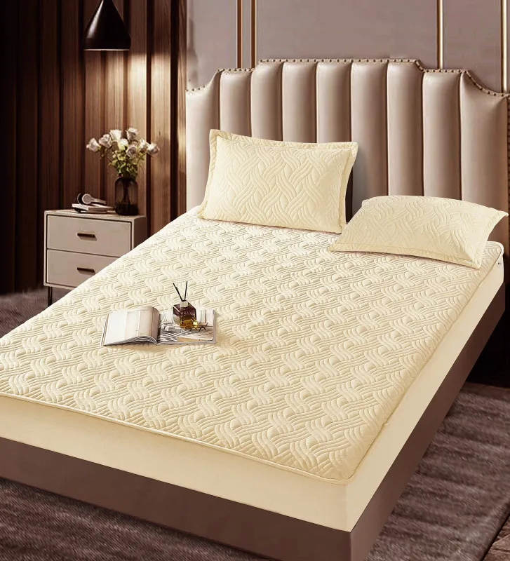 Huse tip Topper 180x200 - Husa tip Topper cu elastic din catifea 180x200,Crem-TOP12