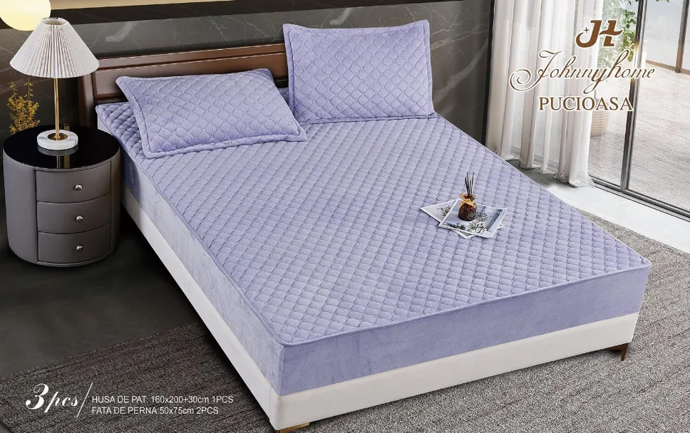 Huse tip Topper 180x200 - Husa tip Topper cu elastic din catifea 180x200, lila matlasat cu romburi fine-BB4