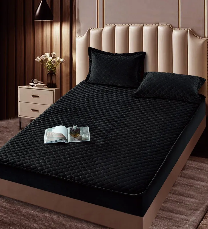 Huse tip Topper 180x200 - Husa tip Topper cu elastic din catifea 180x200,Negru-TOP10