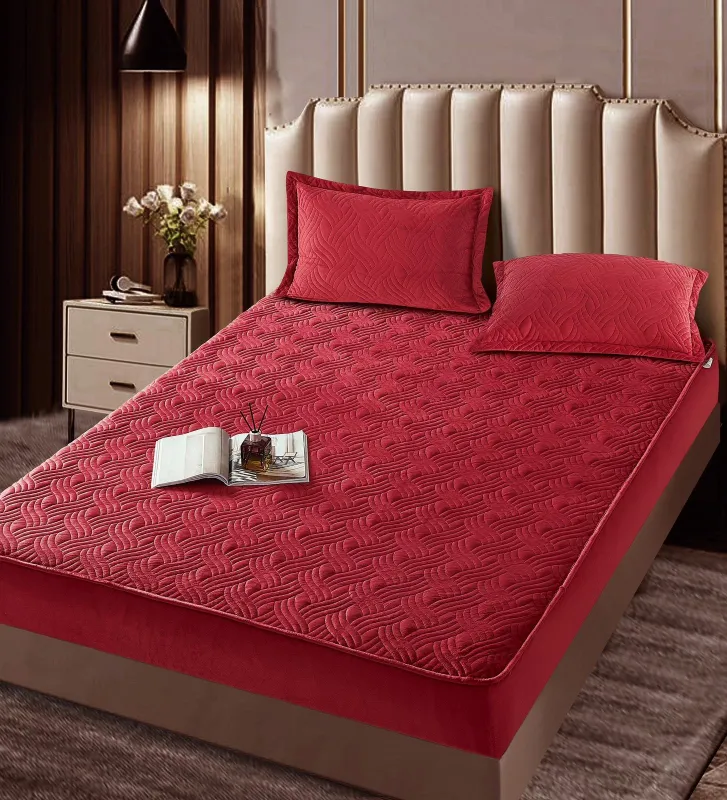 Huse tip Topper 180x200 - Husa tip Topper cu elastic din catifea 180x200,Rosu-TOP7