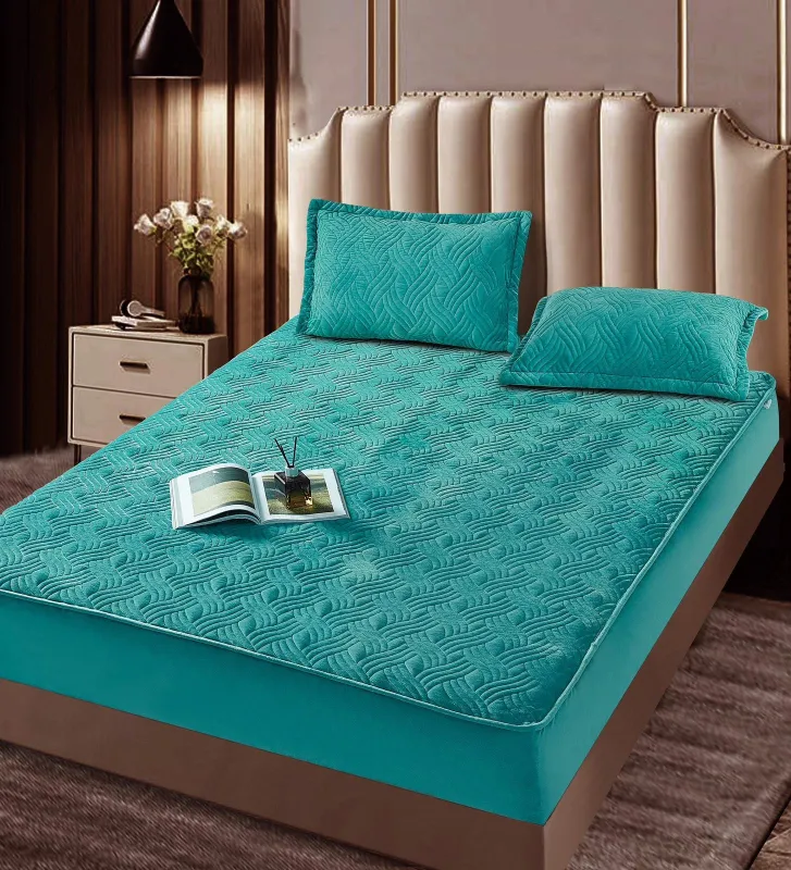 Huse tip Topper 180x200 - Husa tip Topper cu elastic din catifea 180x200,Turcouaz-TOP8