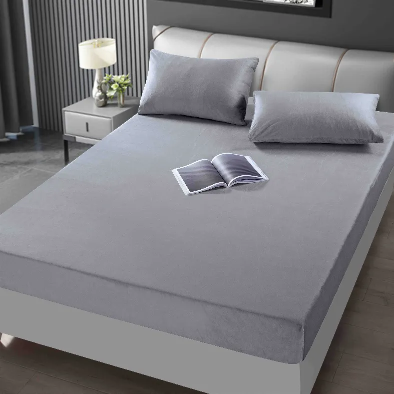 Huse de pat Cocolino 180x200 cm - Huse de pat catifea 180x200,, gri uni cu aspect catifelat-AA14