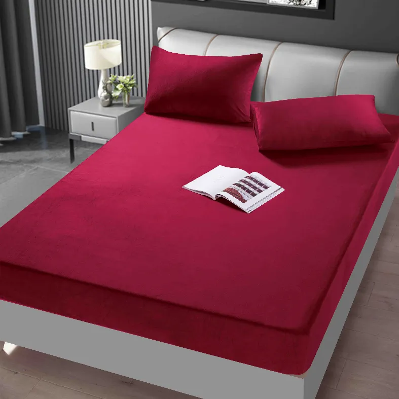 Huse de pat Cocolino 180x200 cm - Huse de pat catifea 180x200,, rosu intens uni cu textura fina-AA12