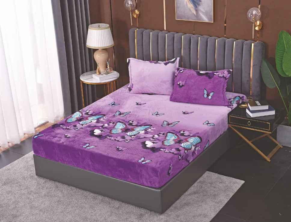 Huse de pat Cocolino 180x200 cm - Huse de pat cocolino 180x200 cm, mov cu fluturi albastri-HJC149