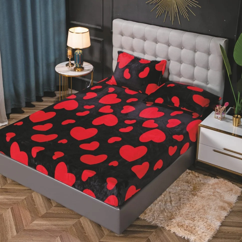 Huse de pat Cocolino 180x200 cm - Huse de pat cocolino 180x200 cm, negru cu inimioare roșii-HJC160