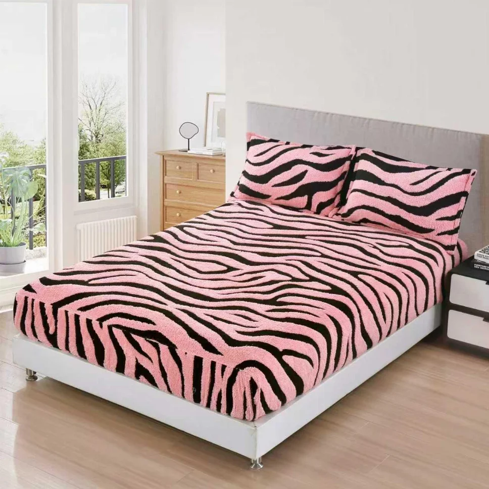 HUSE DE PAT - Huse de pat Cocolino 180x200 cm, roz cu dungi negre zebra-HJC127