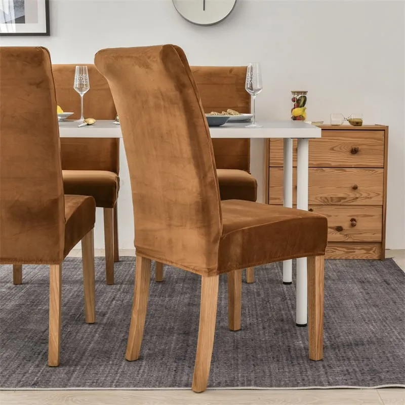 Huse pentru scaun din Catifea cu elastic,Maro-JHC4 [2]