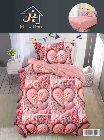 Lenjerii de pat 1 Persoana FINET - Lenjerie de pat 1 Persoana,4 piese Roz cu inimioare pufoase-P66