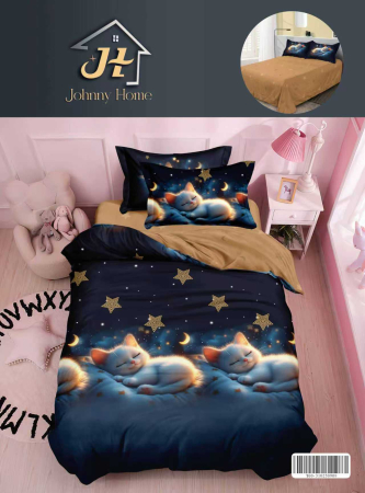 Lenjerii de pat 1 Persoana FINET - Lenjerie de pat 1 Persoana,4 piese,Pisici si cer instelat-P60