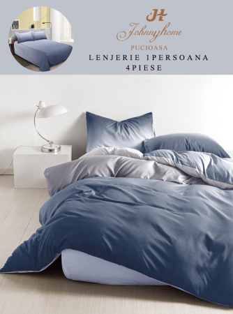 LENJERII DE PAT 1 PERSOANA & COPII - Lenjerie de pat 4 piese albastru și gri, finet-P106