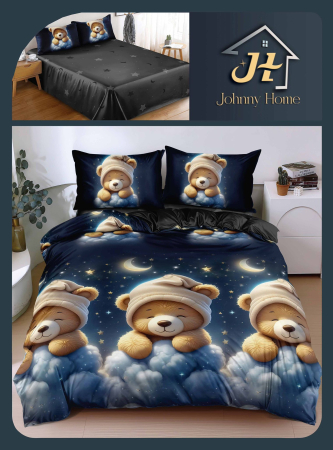 Lenjerii Bumbac Satinat - Lenjerie de pat 4 piese,bumbac satinat,Albastru cu Ursuleti si Norisori-BS709