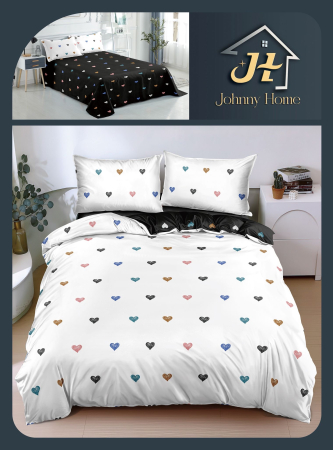 Lenjerii Bumbac Satinat - Lenjerie de pat 4 piese,bumbac satinat Alb cu inimioare colorate-BS545