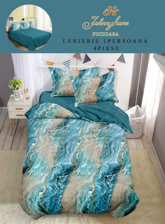 LENJERII DE PAT 1 PERSOANA & COPII - Lenjerie de pat 4 piese cu model abstract și detalii decorative-P117
