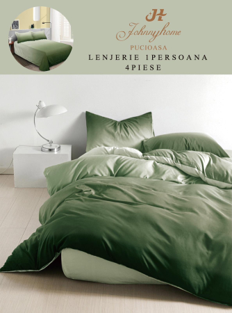 LENJERII DE PAT 1 PERSOANA & COPII - Lenjerie de pat 4 piese, finet, verde ombre-P113