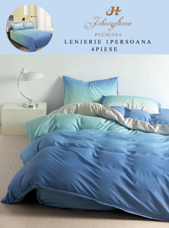 LENJERII DE PAT 1 PERSOANA & COPII - Lenjerie de pat 4 piese, model ombre, nuante de albastru și verde-P105