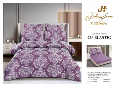 LENJERII DE PAT - Lenjerie de pat,6 Piese,cu Elastic Jacquard,Mov-JP11