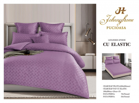 LENJERII DE PAT - Lenjerie de pat,6 Piese,cu Elastic Jacquard Carouri,Mov-JC10