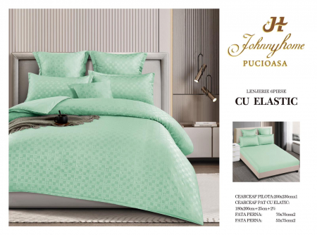 LENJERII DE PAT - Lenjerie de pat,6 Piese,cu Elastic Jacquard Carouri,Vernil-JC7