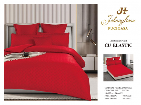 LENJERII DE PAT - Lenjerie de pat,6 Piese,cu Elastic Jacquard Carouri,Rosu-JC4