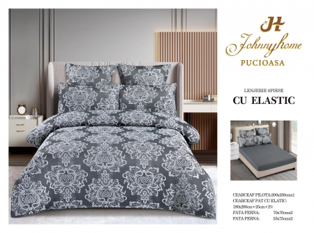 LENJERII DE PAT - Lenjerie de pat,6 Piese,cu Elastic Jacquard,Gri inchis-JP8