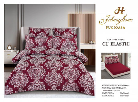 LENJERII DE PAT - Lenjerie de pat,6 Piese,cu Elastic Jacquard,Grena-JP4