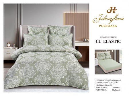 LENJERII DE PAT - Lenjerie de pat,6 Piese,cu Elastic Jacquard,Vernil prafuit-JP12