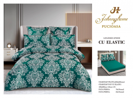 LENJERII DE PAT - Lenjerie de pat,6 Piese,cu Elastic Jacquard,Verde smarald-JP15