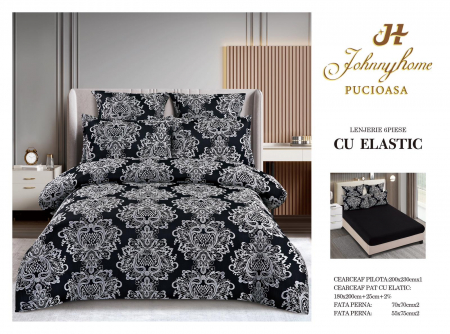 LENJERII DE PAT - Lenjerie de pat,6 Piese,cu Elastic Jacquard,Negru-JP14