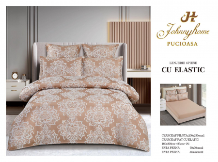 LENJERII DE PAT - Lenjerie de pat,6 Piese,cu Elastic Jacquard,Bej inchis-JP6