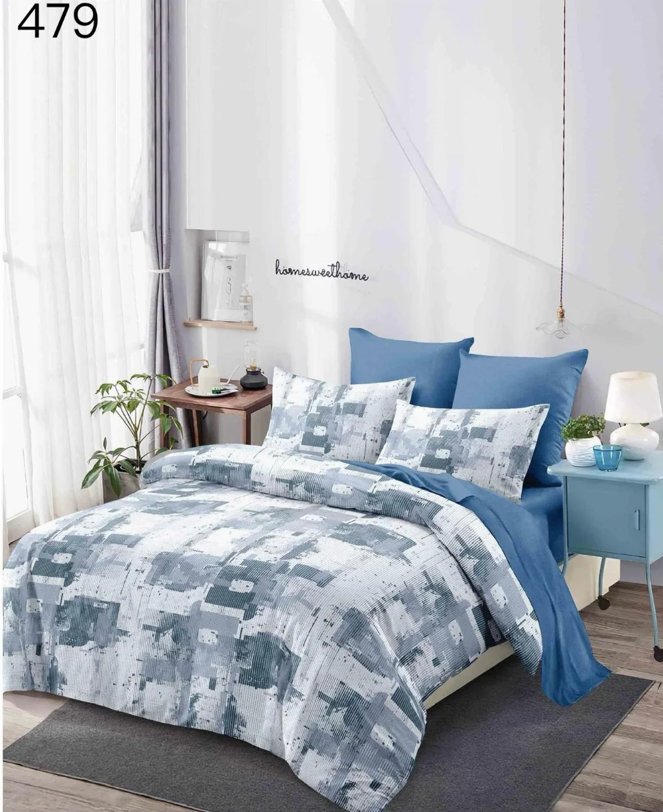 BLACK FRIDAY LENJERII - Lenjerie de pat 6 piese finet, albastru cu motive geometrice-GR479