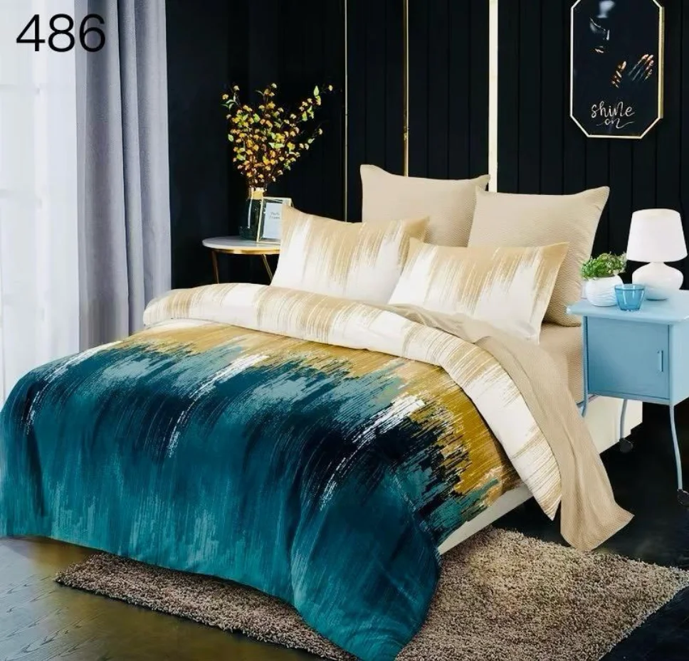 BLACK FRIDAY LENJERII - Lenjerie de pat 6 piese finet, verde cu auriu abstract-GR486