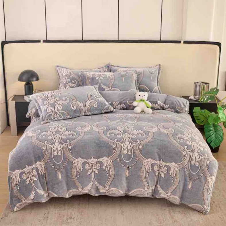 Lenjerii de pat 1 Persoana COCOLINO - Lenjerie de pat COCOLINO 1 persoana, gri cu model floral baroc-FG10