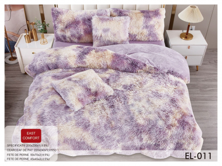 Lenjerii de pat Cocolino - Lenjerie de pat Cocolino 4 piese Fluffy,Super pufoase,Mov cu crem-GB9