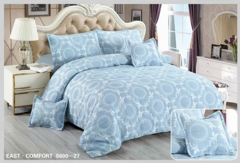 Lenjerii Creponate - Lenjerie de pat Creponata,Pat dublu,cu Elastic, albastru cu model floral stilizat-S627