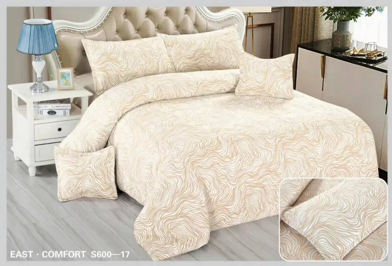 Lenjerii Creponate - Lenjerie de pat Creponata,Pat dublu,cu Elastic, crem cu model abstract bej-S617
