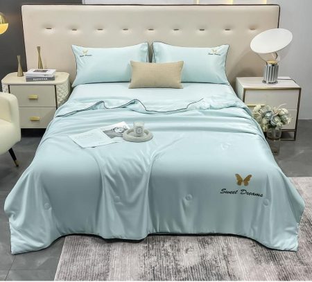 LENJERII DE PAT - Lenjerie de pat cu 4 piese,Dubla cu tiv Elegant si pilota de Vara -N11